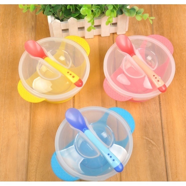 Set Mangkok Anti Slip Tempat Makan Bayi Tutup Sendok