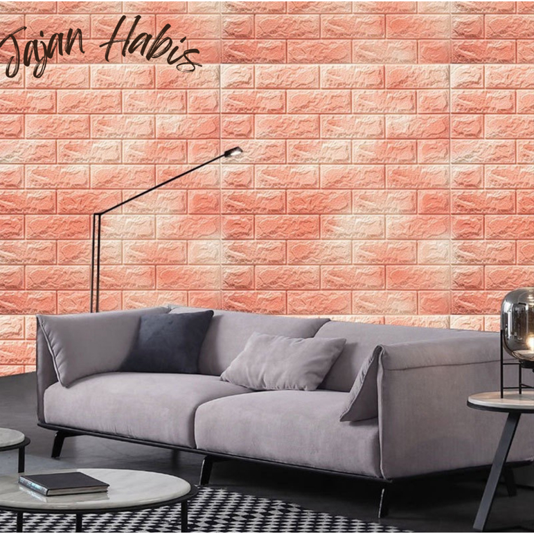 JABIS Wallpaper Dinding Foam 3D Motif Batu Bata Corak Ukuran 76 x 70 CM Waterproof Brick Sticker Wal