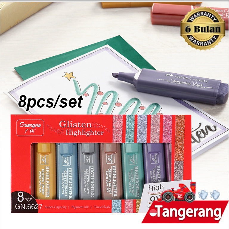 

KODE Q57L 8pcsbox Textliner Faber Castell Highlighter Metalik 8 Warna Textliner 46 Metallic