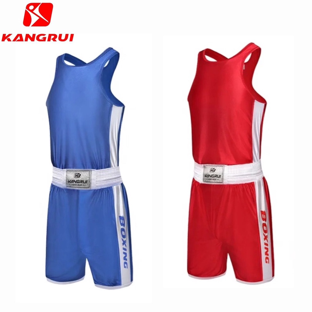 KODE L72W Baju Tanding Tinju Kangrui  boxing Amateur uniform celana tinju short  baju tanding tinju 