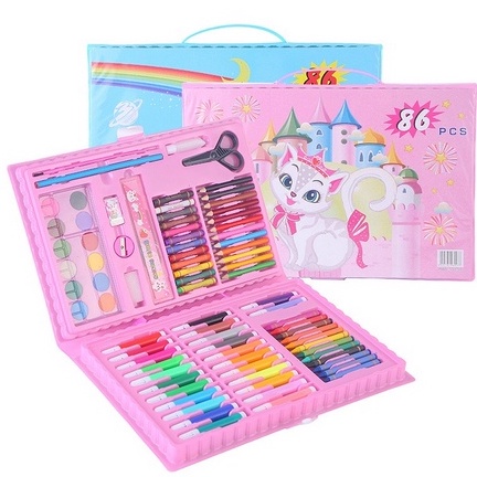 

KODE M63R Stationary Set isi 86 pcs Pensil Crayon Warna Cat Air Perlengkapan Sekolah Menggambar Anak Alat Warna