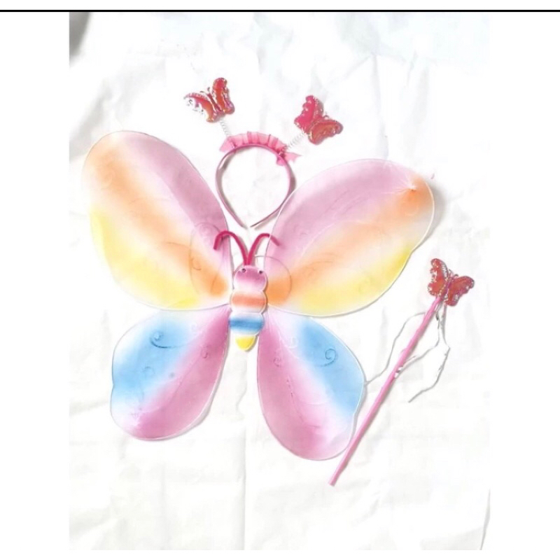 SAYAP PERI / SAYAP KUPU KUPU WARNA PELANGI 3IN1 ( 1SET)