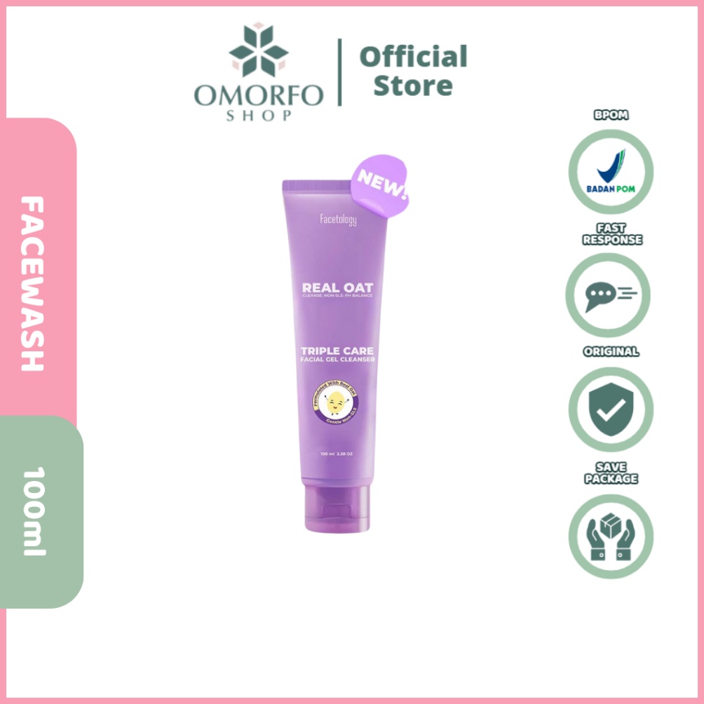 Omorfo FACETOLOGY Triple Care Facial Gel Cleanser Sabun Cuci Muka Gentle Low PH Oat Senstive Skin  A