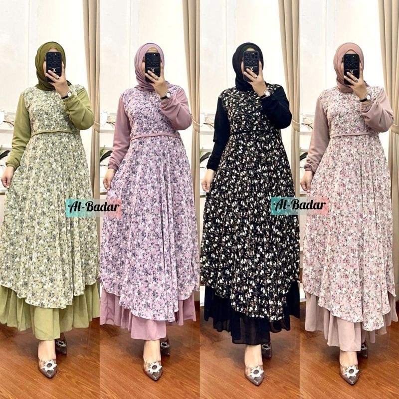 GAMIS CERUTY BABYDOLL/GAMIS MODEL DUA LAYER/GAMIS CERUTY BABYDOLL MOTIF BUNGA KECIL