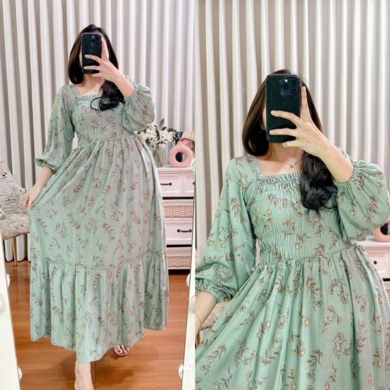 FLORY DRESS Daster smoke lengan panjang Ld 110 Dress Rayon Premium longdresss full smoke Daster keru