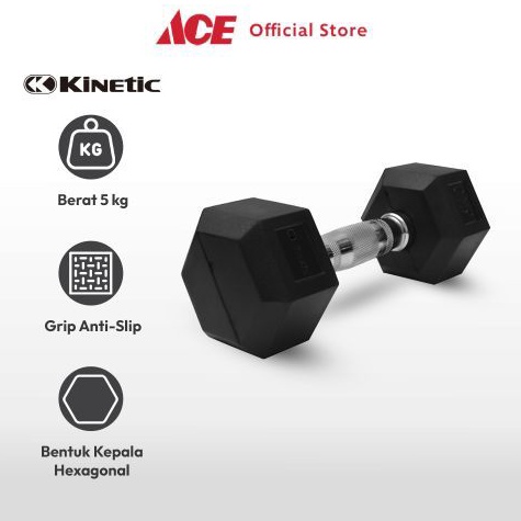 KODE T85D Ace Kinetic Dumbbell Karet Hexagonal 5 kg  Hitam Barbel Alat Fitness Gym Angkat Besi Peral