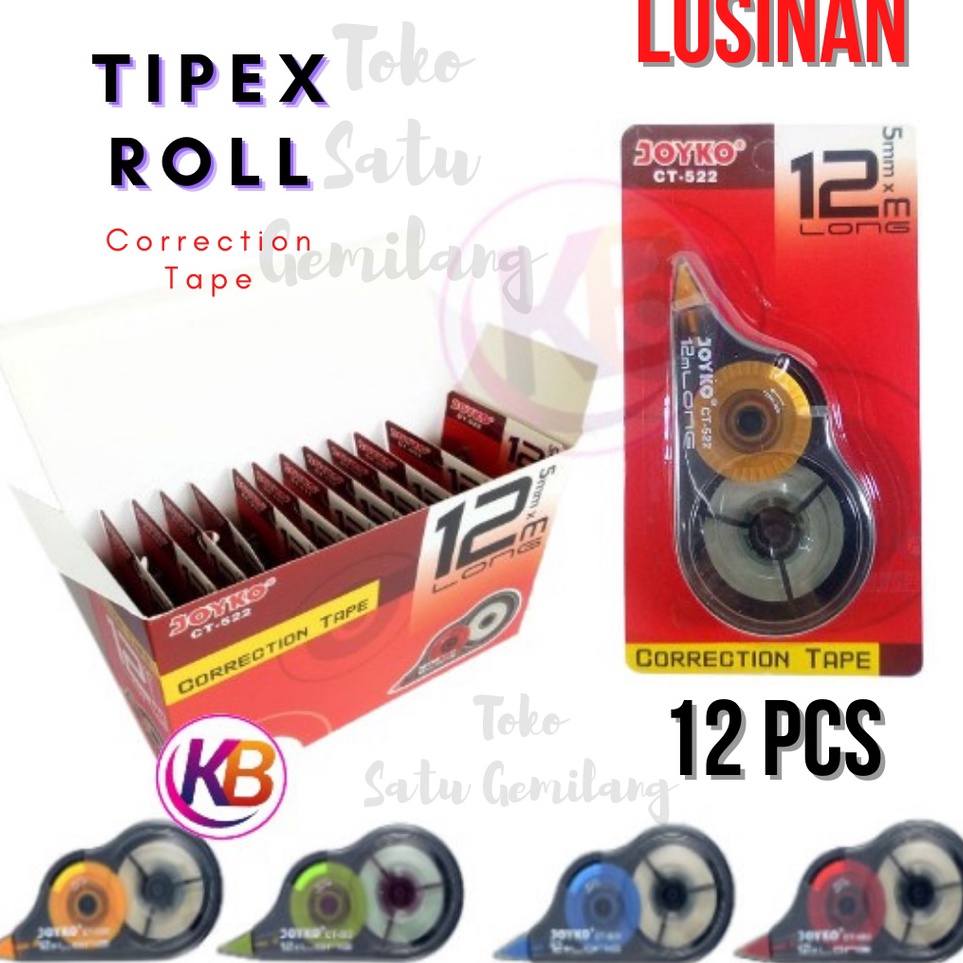 

KODE U29A Tipe X Roll 1 Lusin 12 Pcs Joyko Tipex Kertas Ct522 Correction Tape Joyko Ct522 12mx5mm Toko Gemilang