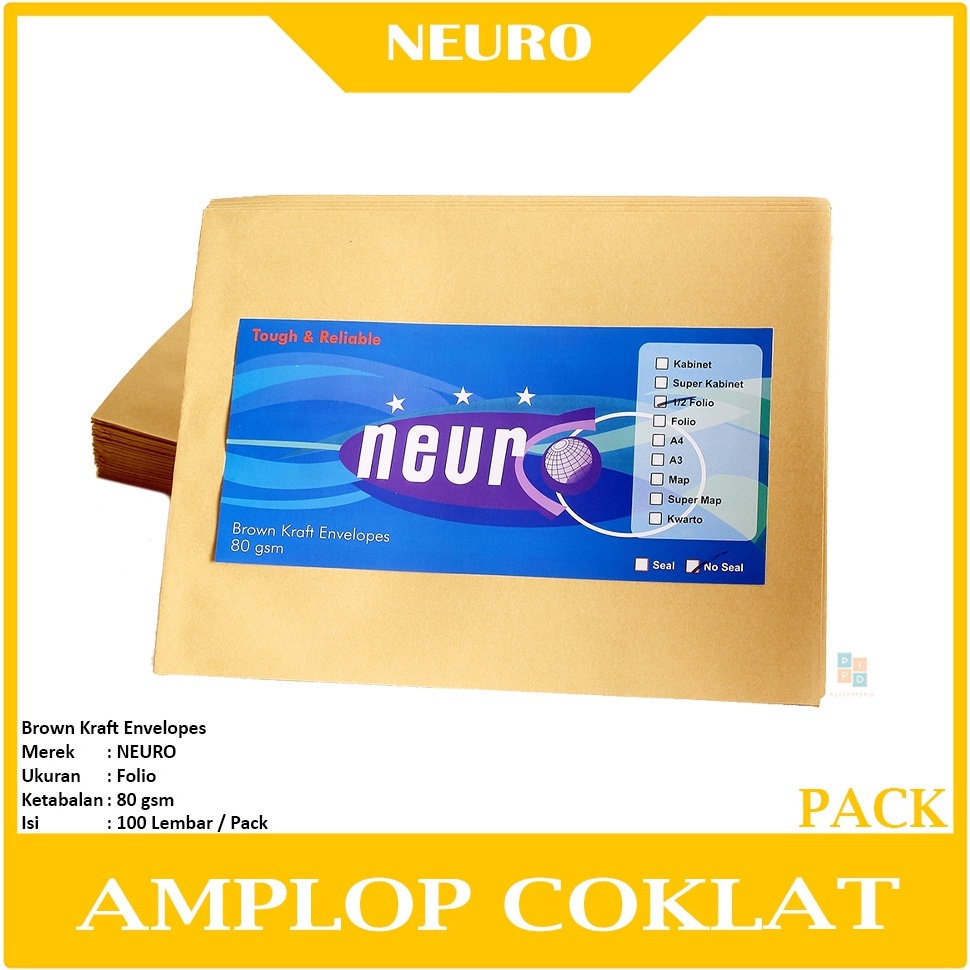 

KODE E67W NEURO Amplop Coklat Ukuran 12 Folio 19 x 25 cm Seal Pack