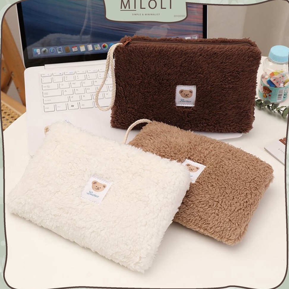 

KODE N45B MILOLI Pouch Portabel Furry Little Bear Wool Organizer Tas Kosmetik Travel Kotak Pensil Multifungsi F2