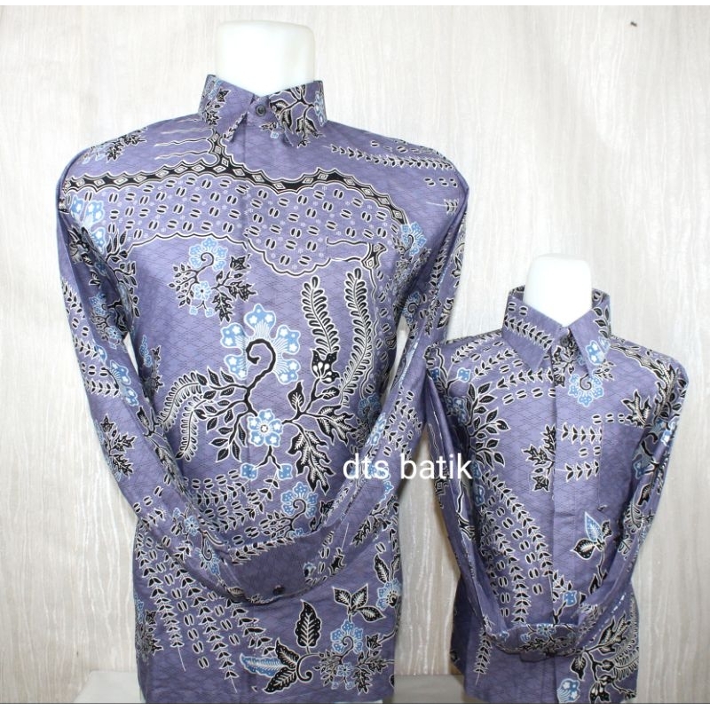 ✅AB22✅ Batik Couple Ayah dan Anak Katun Solo Premium Berfuring Ungu Muda