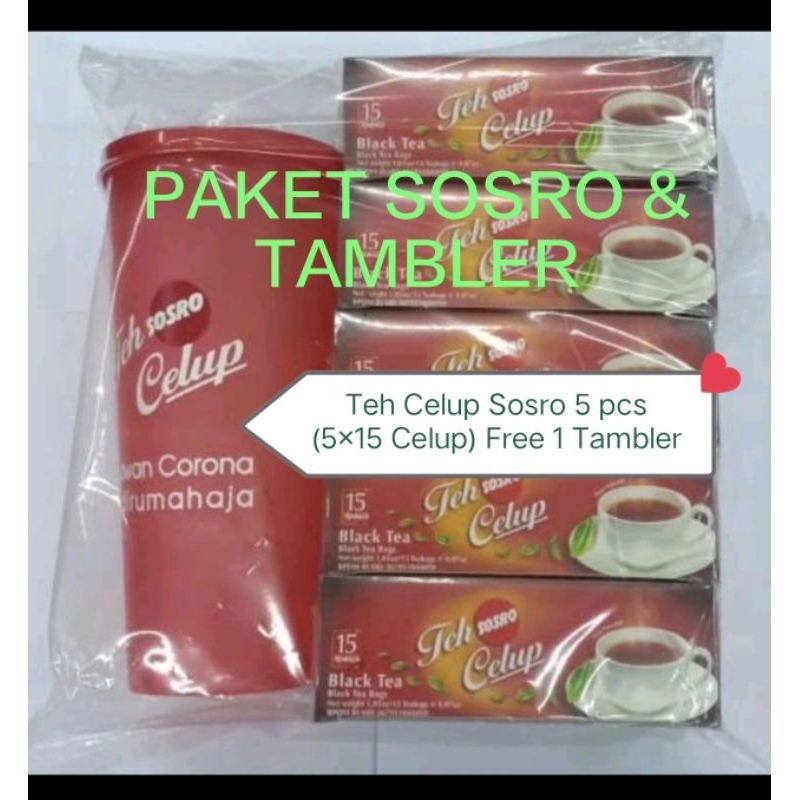 

PAKET TEH SOSRO CELUP 5pack FREE TAMBLER (5×15 Celup Free Tambler)