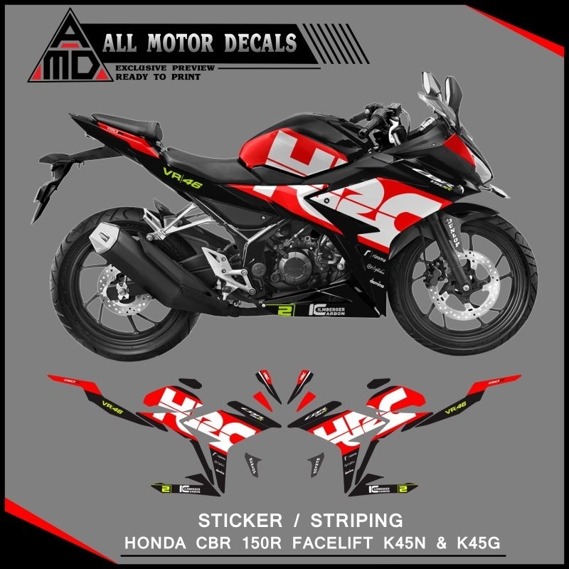 Striping Cbr 150R Facelift K45N & K45G Livery HRC / Decal Aksesoris Honda Cbr150R Facelift/ Stiker M