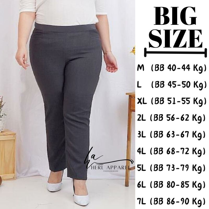 Celana Panjang Karet Kerja Kantor Big Size Wanita Jumbo Kekinian Bahan Melar Highwaist Muat Berat Ba