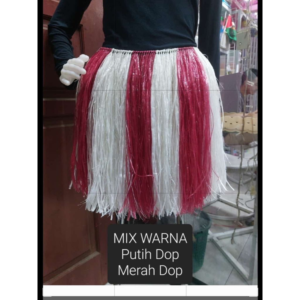 Rok rumbai merah putih handmade tali rafia HUT RI