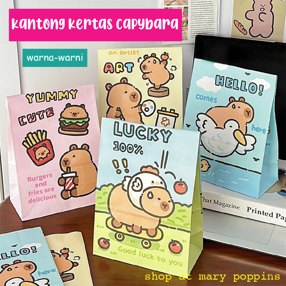 

Character Printed Paper Bag Flat Kantong Kemasan Kertas Serbaguna Packaging Motif Hewan Capybara