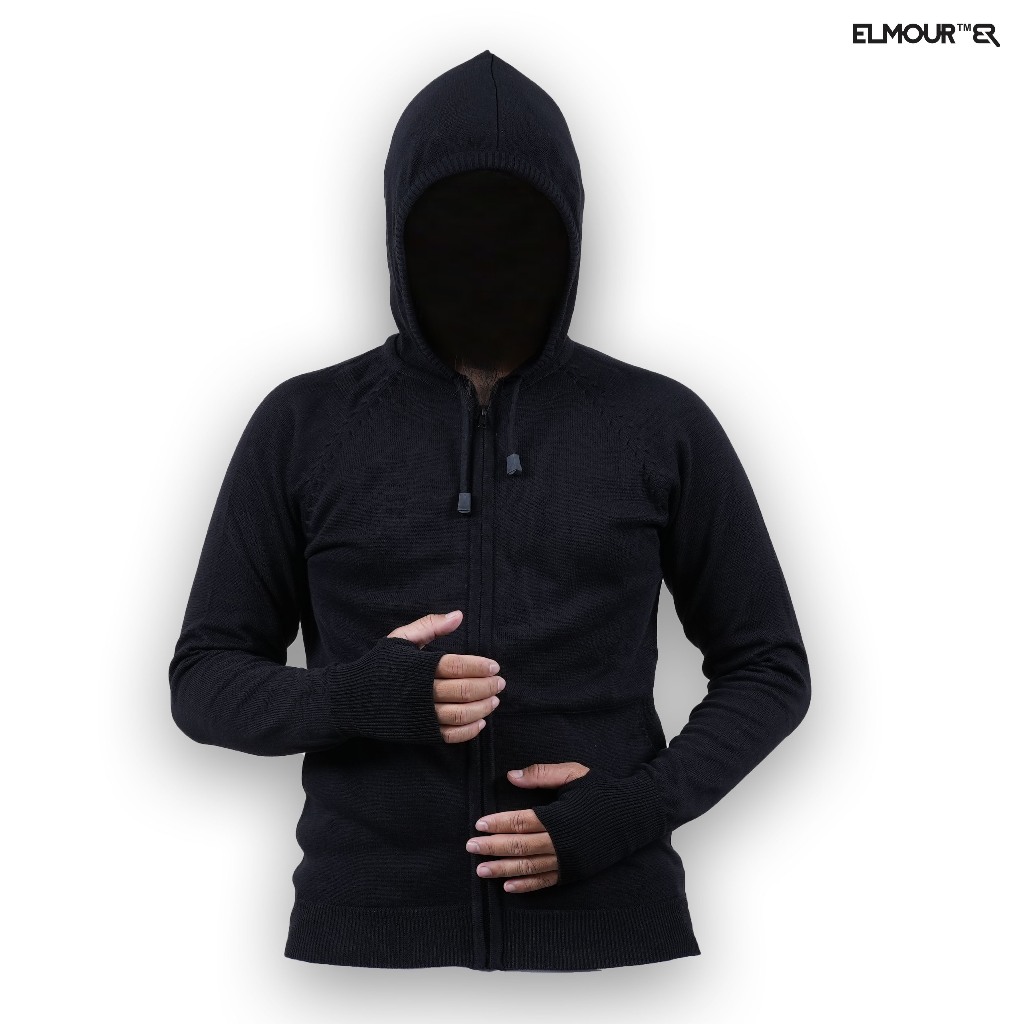 Elmour sweater jaket rajut pria katun black raondhand series