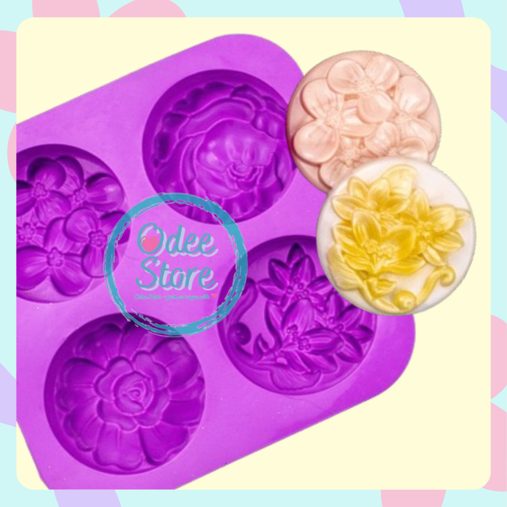 OdeeStore Cetakan silikon silicone mold bulat motif bunga; sabun soap candle