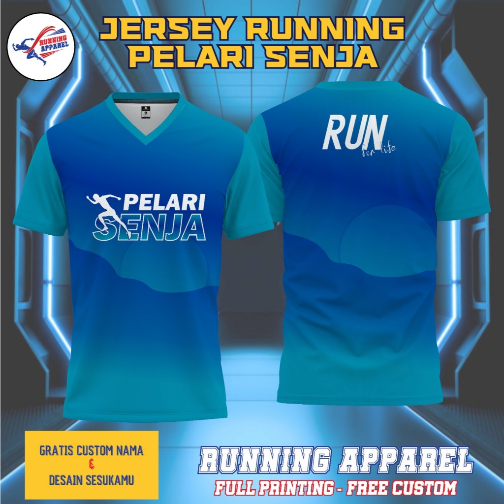 Jersey Lari Custom untuk Marathon & Fun Run – Dryfit Milano | Full Printing | Bisa Nama & Logo