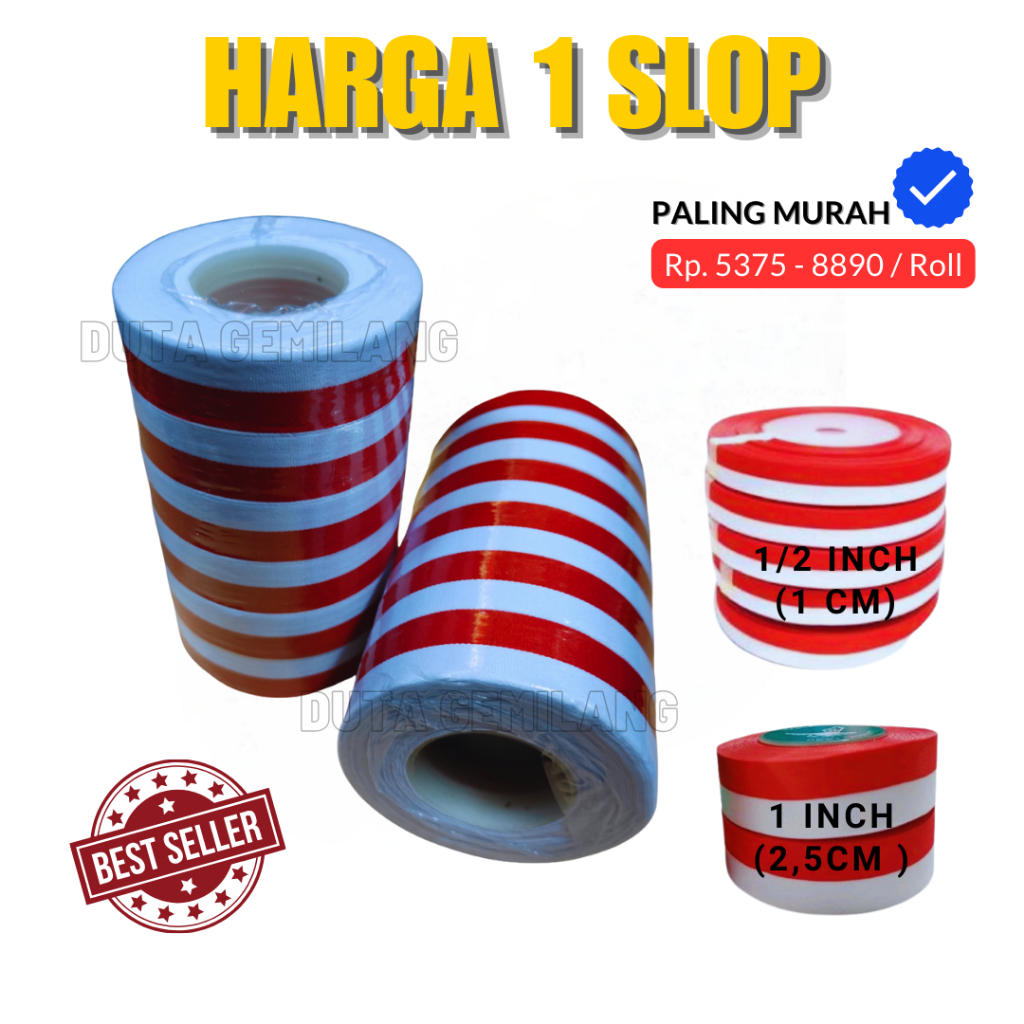 

1 Slop (5-10 roll) - Pita merah putih - Pita kain - Pita satin - Pita bendera merah putih - Duta gemilang