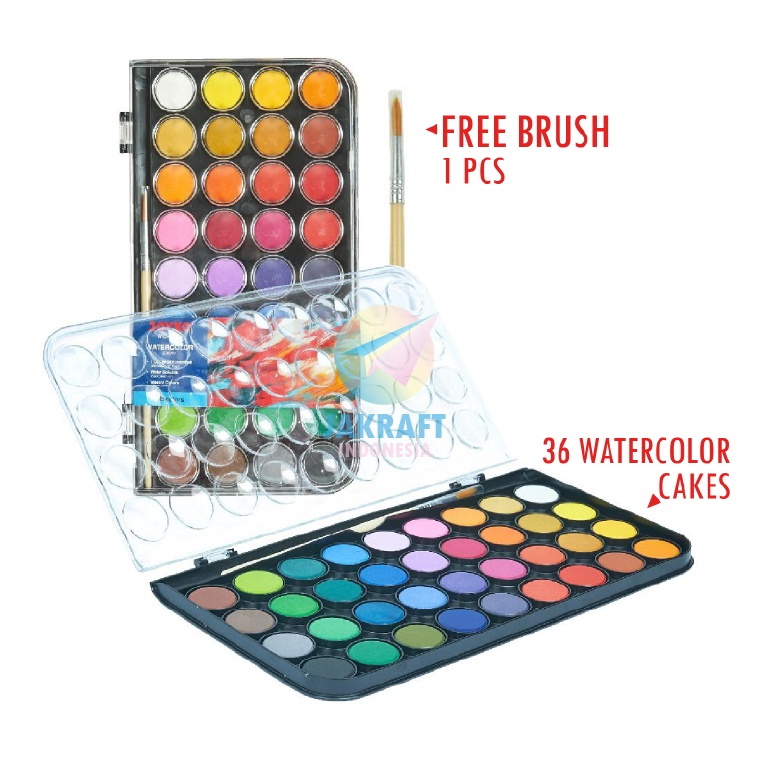 

KODE J94K 1 Set Cat Air Watercolor Cake 36 Warna JOYKO WC336 Bonus Kuas Lukis Water Color