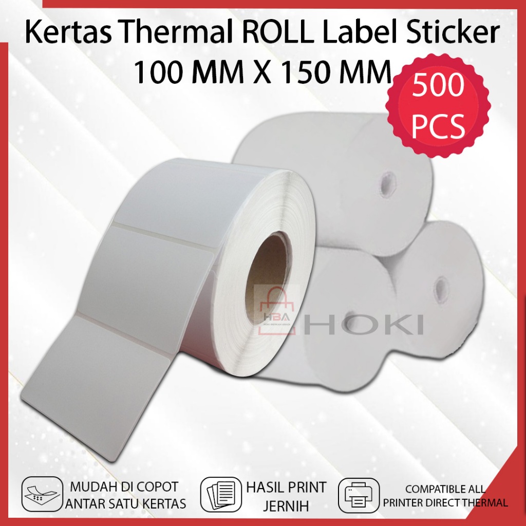 

Kertas Thermal ROLL Uk 100 MM X 150 MM Isi 500 PCS Cetak Sticker Printer Resi Paket Usaha Online Shop