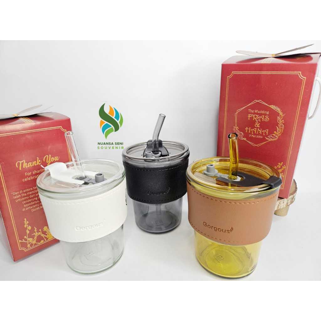 Souvenir Gelas Pernikahan Gelas Sedotan Botol Kopi Travel Kaca Cup Sablon Holder Sleeve Emboss Kemas