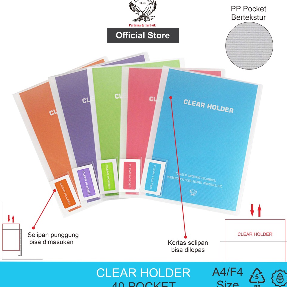 

KODE F13L Clear Holder Dokument Keeper Display Book Document Keeper Warna Neon EAGLE A4F4 4 Pocket