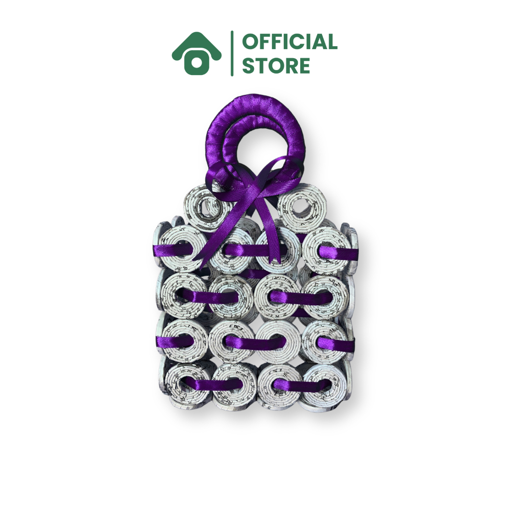 Tas Koran Pita Ungu / Tas Daur Ulang Kertas Koran / Prakarya Kerajinan Tas