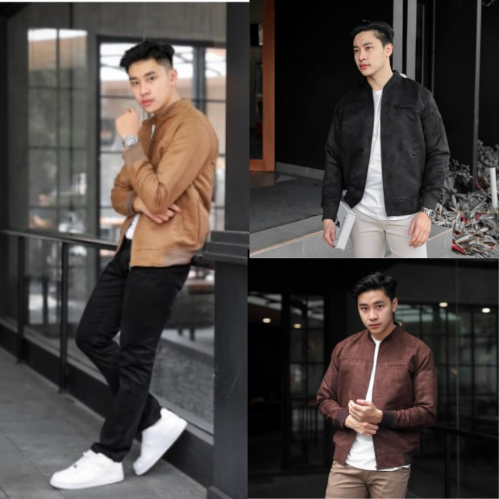 Brofash - Jaket Bomber Kulit Suede Pria Cowok Dewasa Original Distro Jumbo Keren Polos Premium