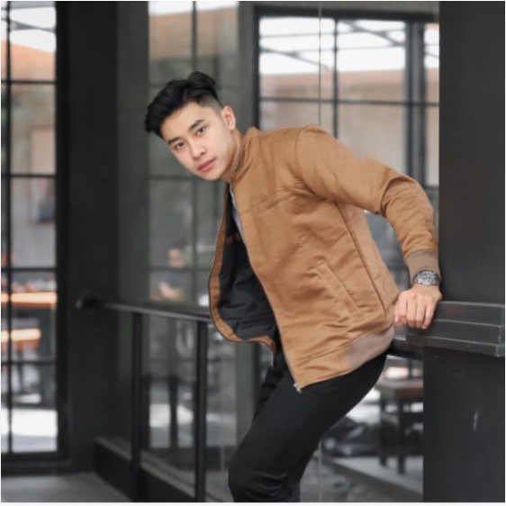 Brofash - Jaket Bomber Kulit Suede Pria Cowok Dewasa Original Distro Jumbo Keren Coffee Premium