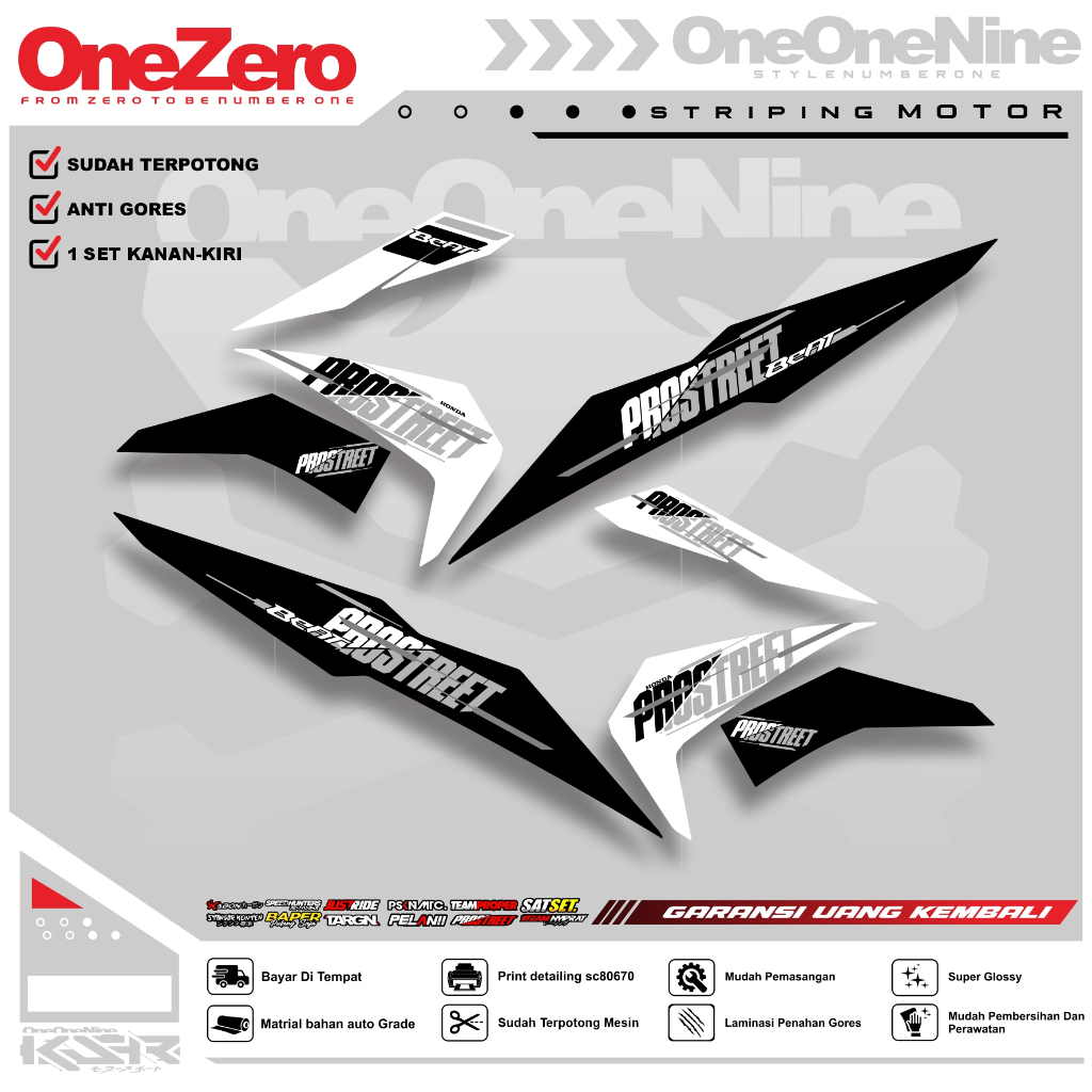 Stiker Striping Beat ESP Prostreet Bahan UV Transparan, Hologram, Mirror Chrome, dan Vinyl