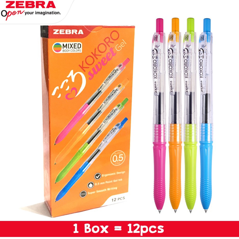 

Zebra Pen Pulpen Kokoro Sweet Tinta Warna Hitam isi 12 pcs Retractable