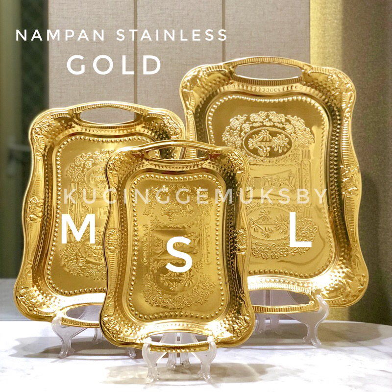 Nampan Baki Talam Arab Stainless Kuning untuk teko gelas zam zam