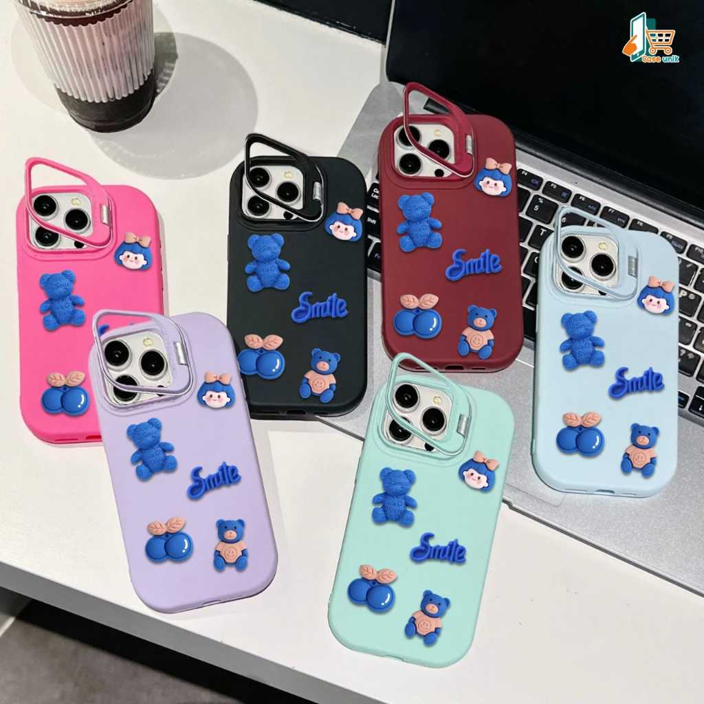 GC100 CHERRY BLUE BEAR SMILE SILIKON CASE MACARON STAND SOFTCASE / CASING HP COMPATIBLE FOR XIAOMI R