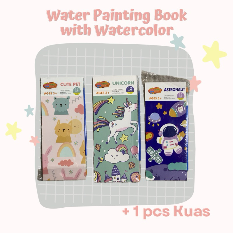 

Buku Gambar Lukis Anak isi 12 dan 20 lembar gratis kuas / water painting book with watercolor inside / buku mewarnai / buku menggambar / buku gambar / cat air anak / cat lukis anak