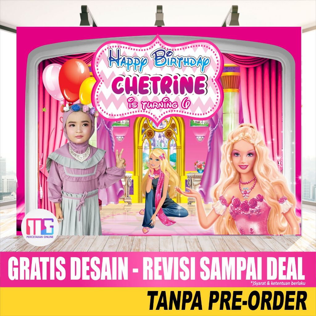 Spanduk Ulang Tahun Anak perempuan Berbie - Banner ultah anak berbie