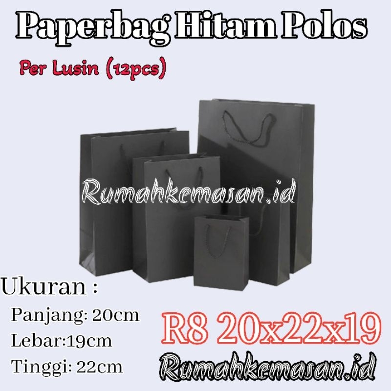 

Paperbag Hitam Polos R8 20x22x19 cm / Tas kertas Hitam polos