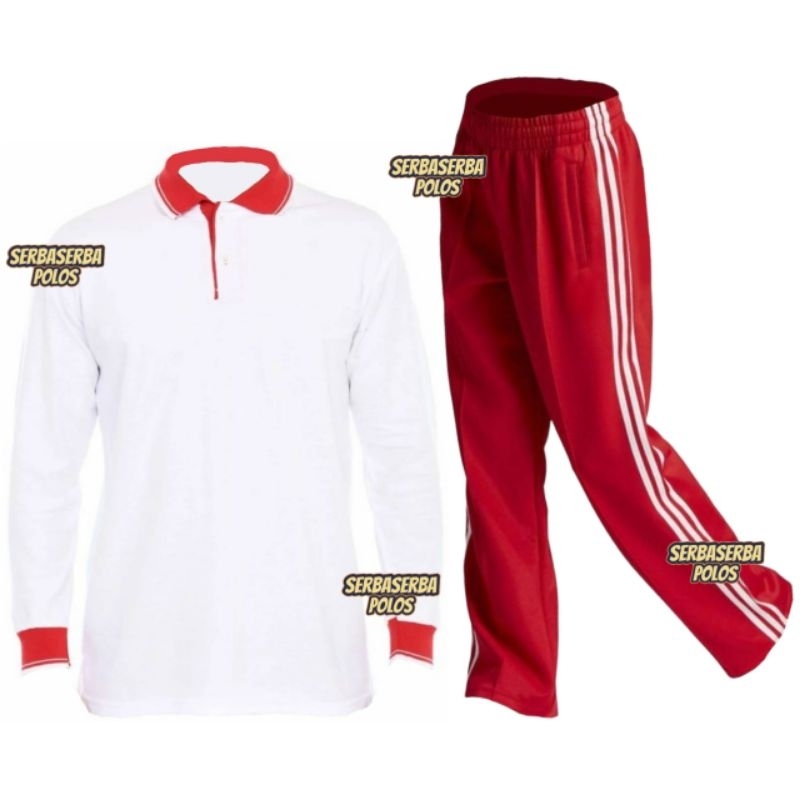 SETELAN TRAINING MERAH SETELAN KAOS KERAH LENGAN PANJANG PUTIH MERAH KAOS OLAHRAGA