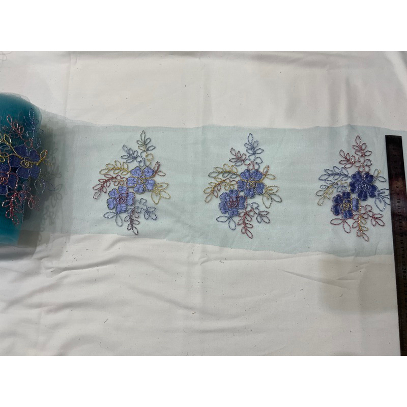 (G)renda bunga (lebar 14 cm) / renda tille bunga beragam warna