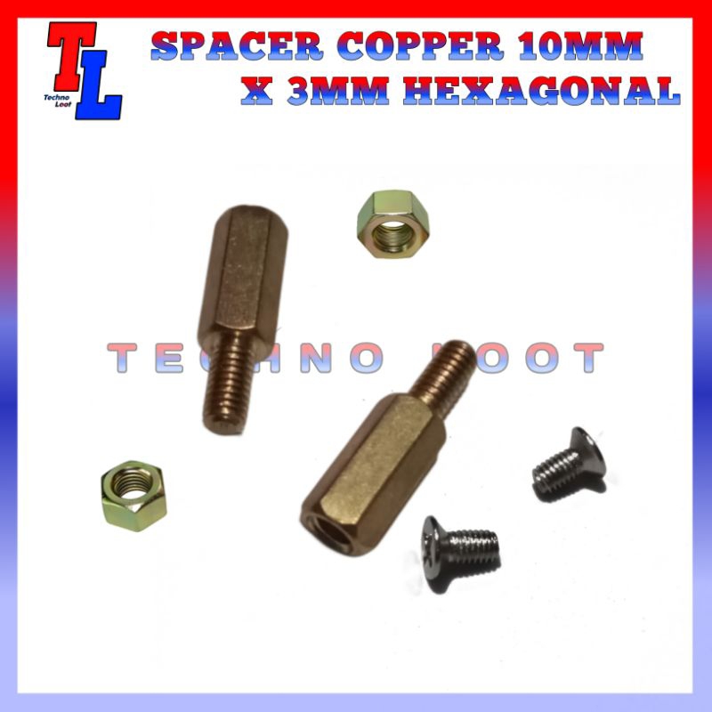 Spacer PCB Metal Spacer Logam Spacer Copper 10MM X 3MM Hexagonal Plus Nut