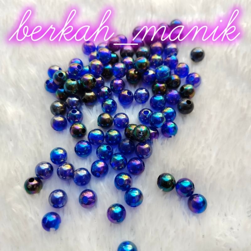 (50 Pcs) DIY Manik Mote Akrilik Bening Manik Glossy Pelangi Untuk Meronce Kerajinan Tangan 6 mm