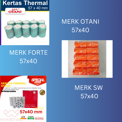 

(Pack) Kertas Thermal Merk Forte, Merk Otani, Merk SW Kertas Roll Kasir Ukuran 57x40