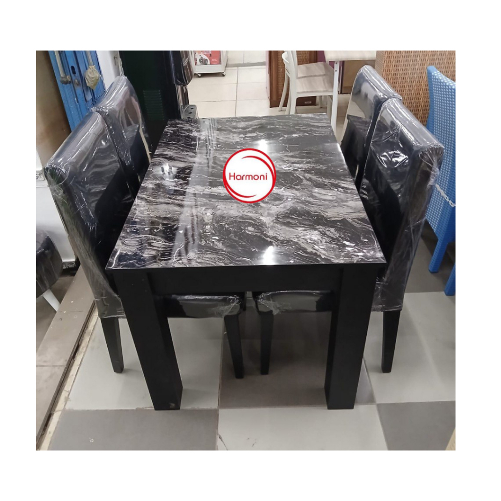 MEJA MAKAN HPL 4 KURSI MARMER MEJA MAKAN KAYU HPL 4 KURSI MARMER