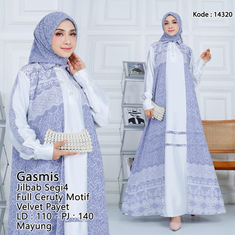 (ISI 2 PCS) 14320 Gamis - TRESNA MUSLIM Gamis Syari Ceruty Babydoll Motif Kombinasi Velvet Polos Jil