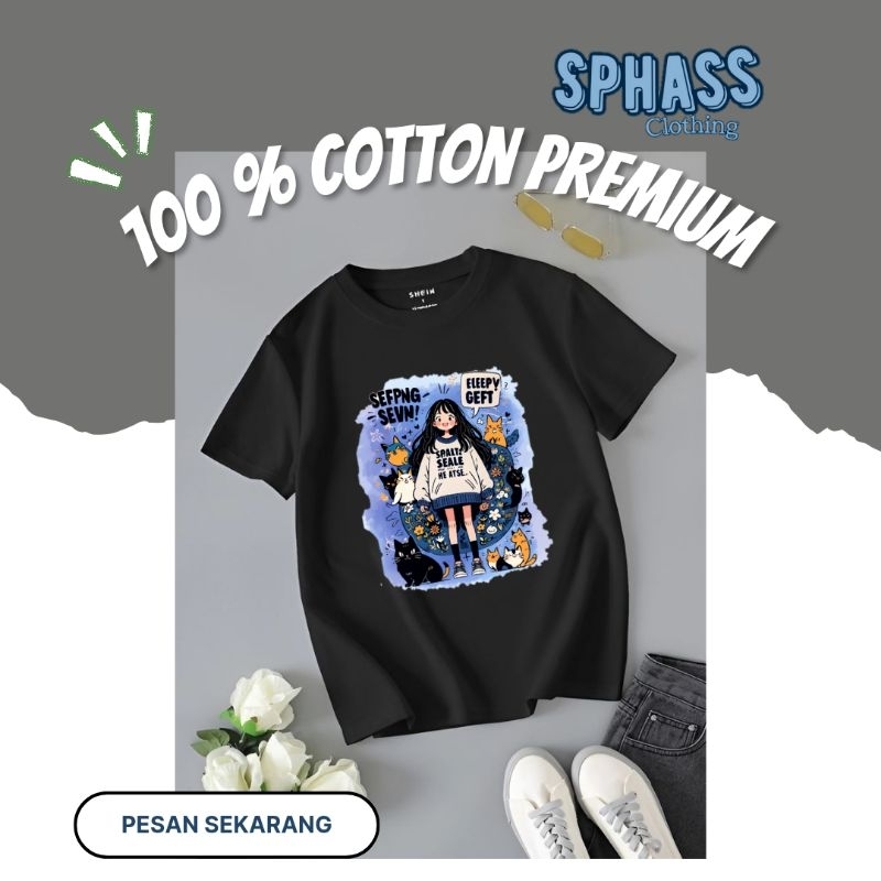 Po kaos lucu lengan pendek hitam oversize T-shirt 100% cotton premium 24s korean style wanita top te