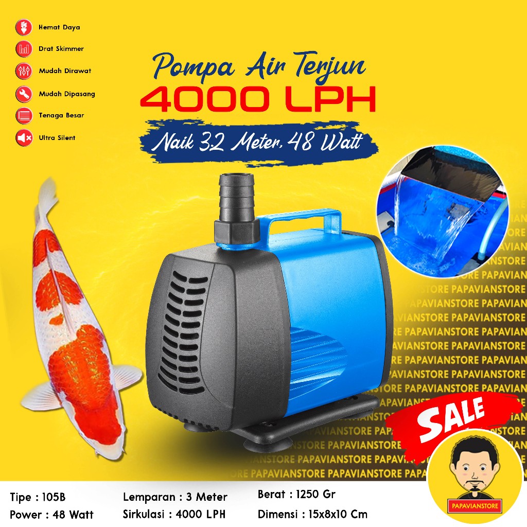 daysixx Pompa Kolam Ikan Koi - Mesin Air Terjun Celup Low Watt Submersible Aquarium Water Pump WP -