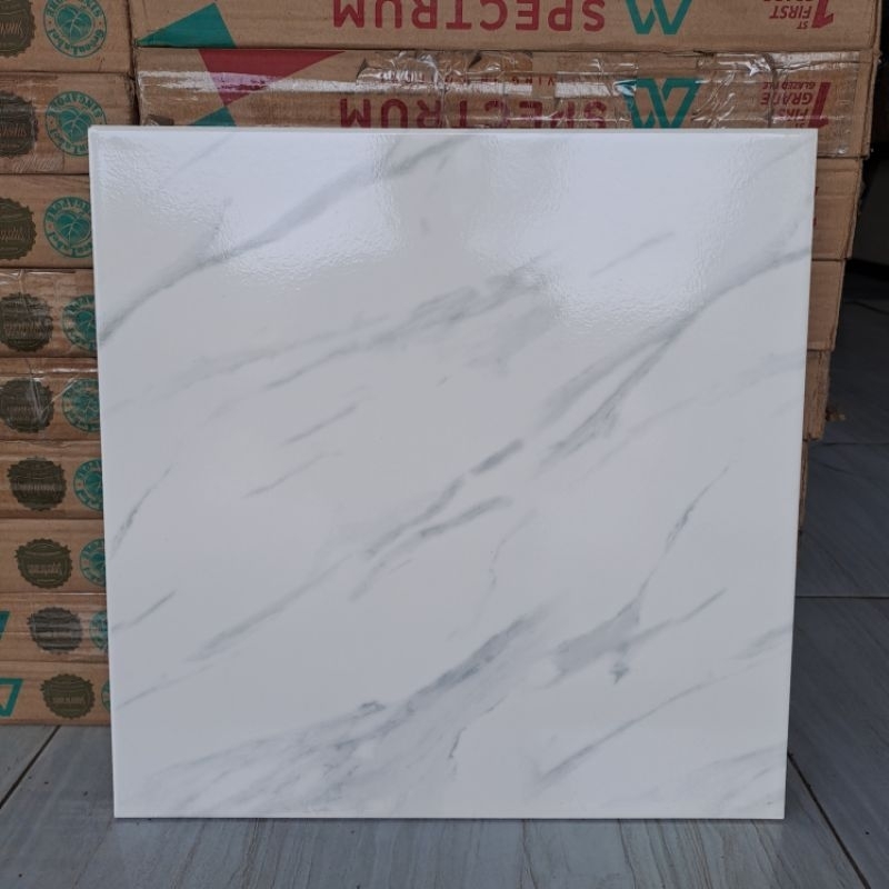 keramik lantai marble glossy / keramik putih corak abu / keramik mulia spectrum 40x40 SABANG GREY