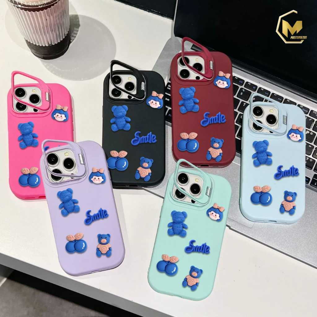 GC100 CHERRY BLUE BEAR SMILE SILIKON CASE MACARON STAND SOFTCASE / CASING HP COMPATIBLE FOR XIAOMI R