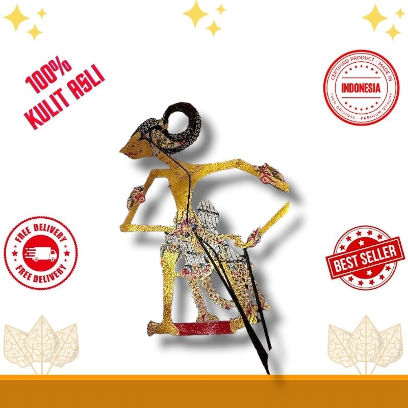 WISANGGENI Wayang Kulit sapi Asli / Wayang Kulit Asli Wisanggeni Dagelan Ukuran -+ 50 cm Standar Dal