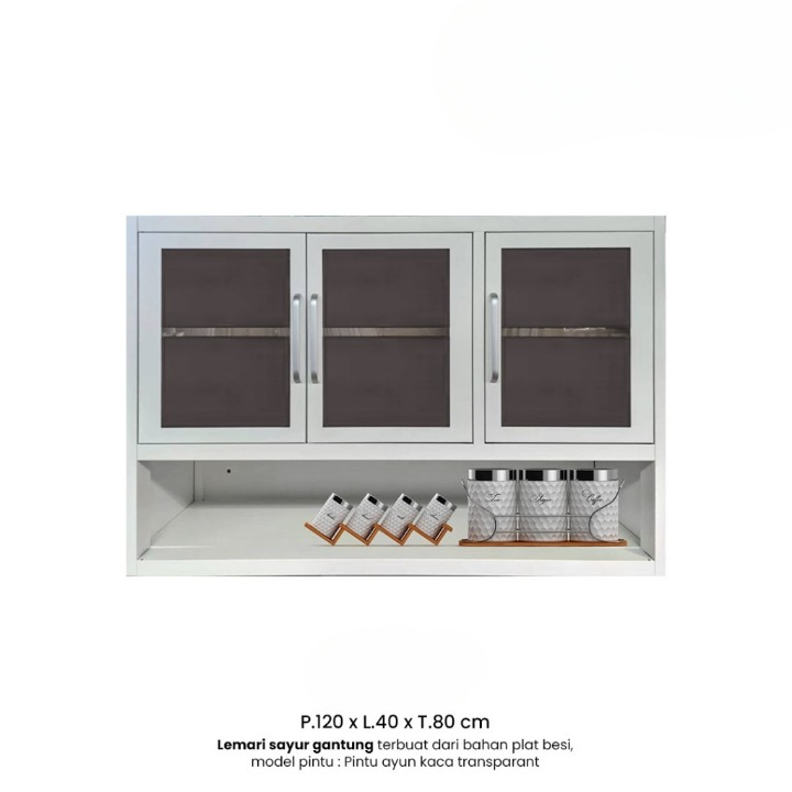 Lemari Dapur Besi 3 Pintu Kaca Gantung| Lemari Piring |Medan